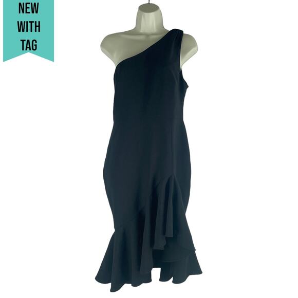 Likely Rollins One Shoulder Flounce Hem Black Cocktail Dress Size 8 - Picture 3 of 8